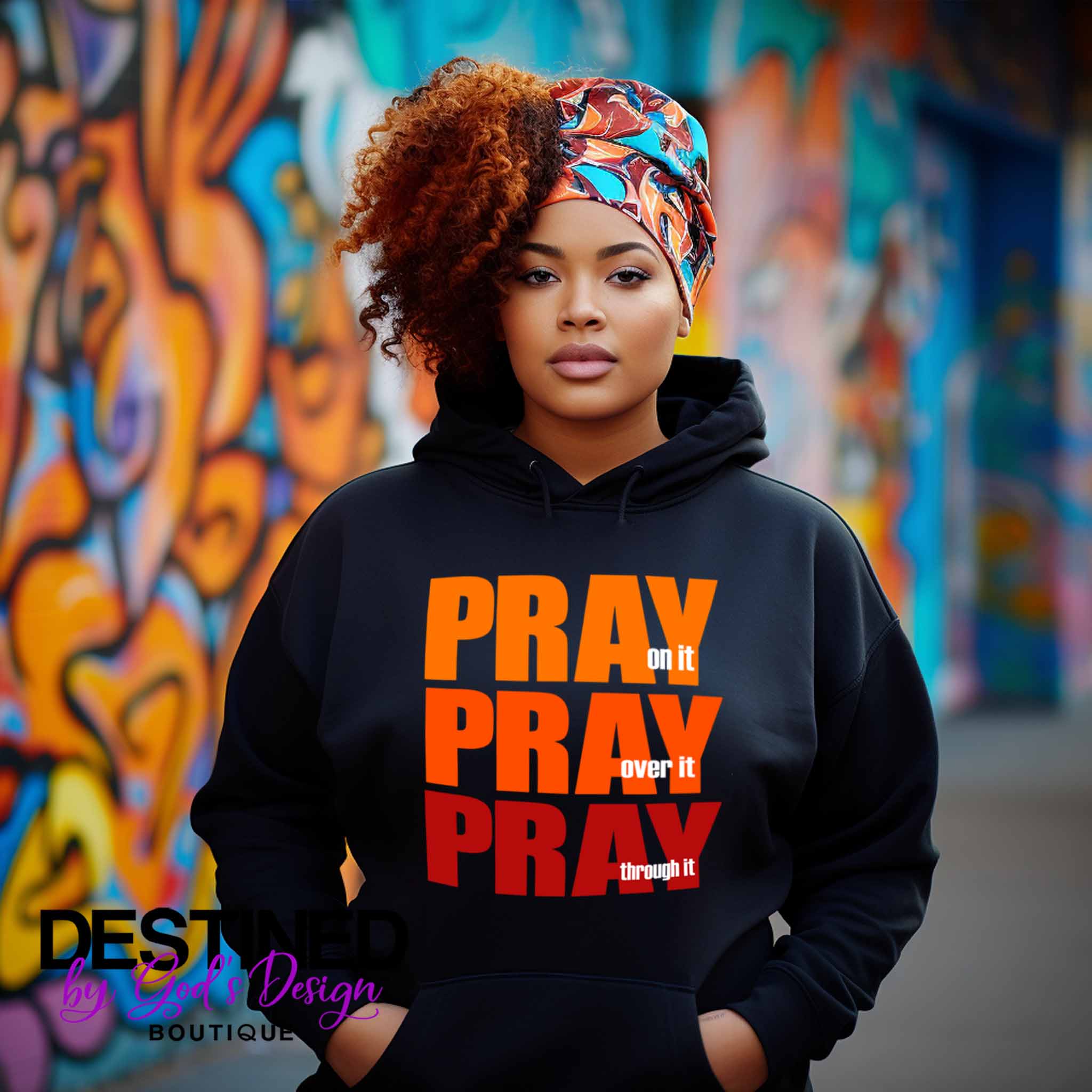 Pray On It, Over It, Through It Hoodie (red/orange)