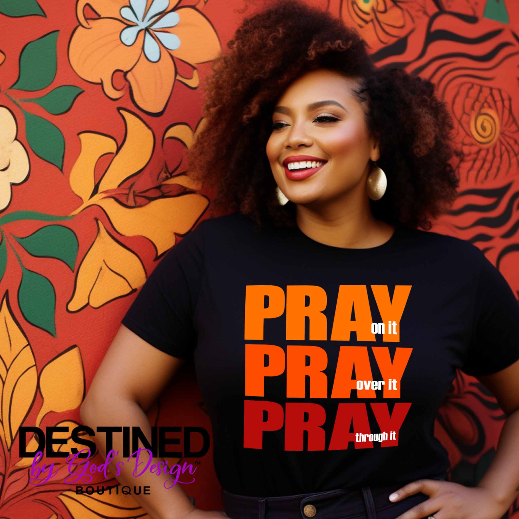 Pray On It, Over It, Through It T-Shirt (red/orange)